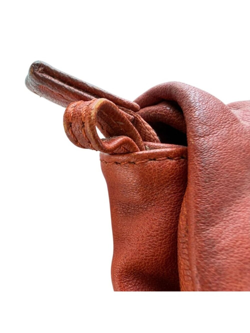 7Chi Rust Cognac Leather Clutch Braided Detailing Stud Accents Zipper - Picture 12 of 12